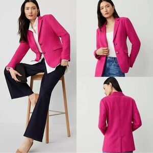 Ann Taylor Vibrant Pink Fuchsia Tweed Blazer
